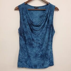 Sami Jo Womens‎ Y2K Fairy Grunge Whimsigoth Top Size L Cowl Neck Blue Sleeveless